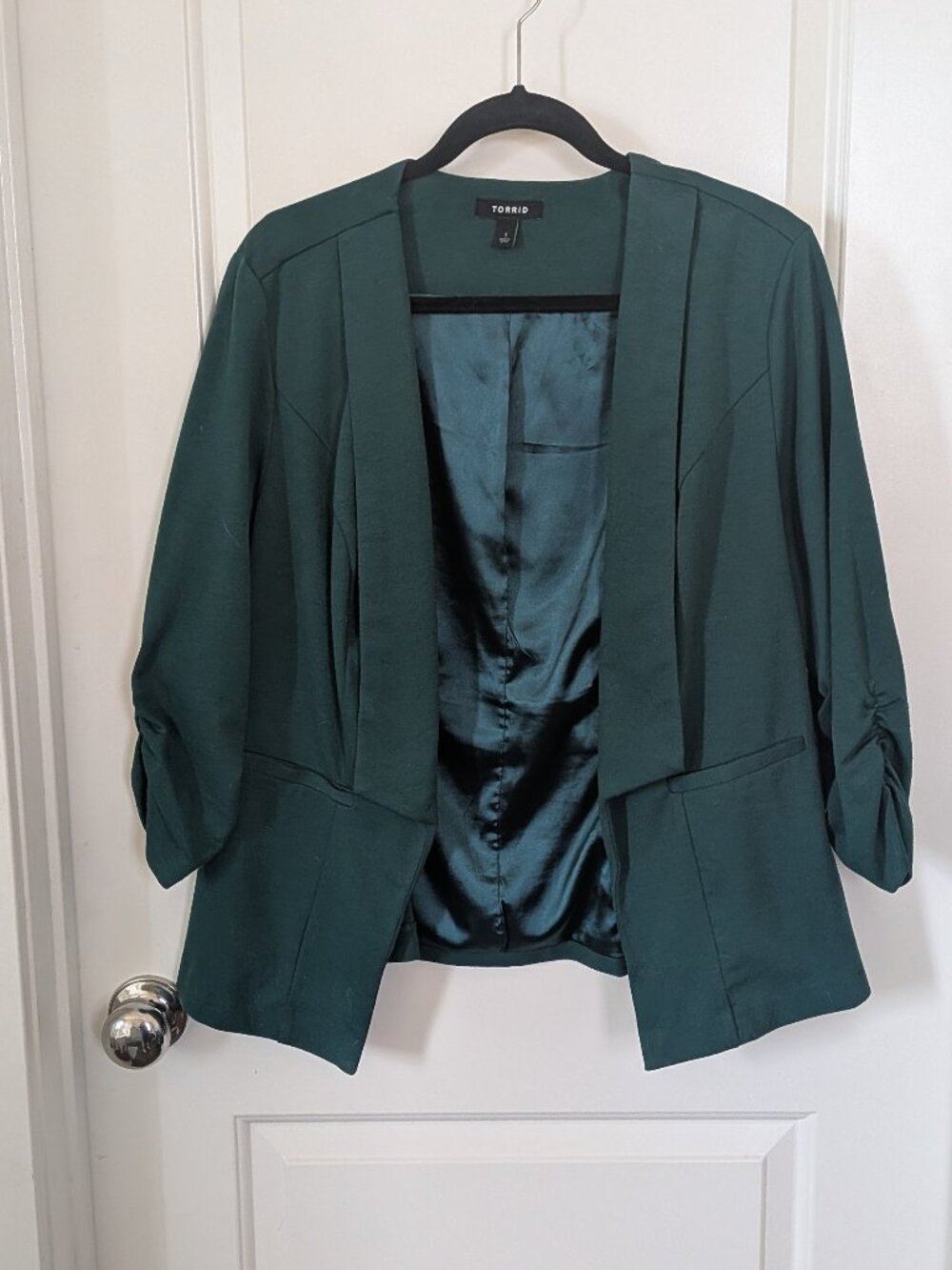 Torrid Dark Green Knit Blazer Women's Size 1 Open Front Office Career Jacket